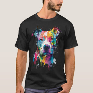 Lustiger Bunter Pit bull Terrier Hund Liebe r Papa T-Shirt