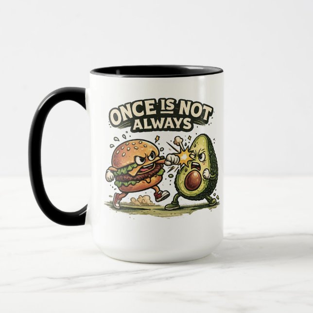 Lustiger Burger gegen Avocado Tasse (Links)