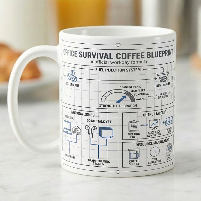 Lustiger Büro-Kaffeeblauplan Frist-Panik-Messgerät Kaffeetasse (Von Creator hochgeladen)