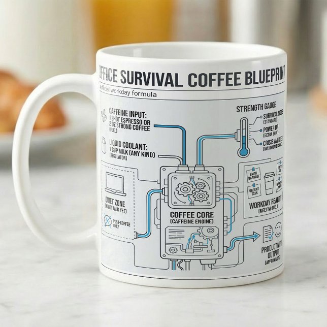 Lustiger Büro-Überlebens-Kaffeeblauplan, Kollege  Kaffeetasse (Von Creator hochgeladen)