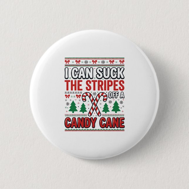 Lustiger Candy Cane Weihnachtspullover Button (Vorderseite)