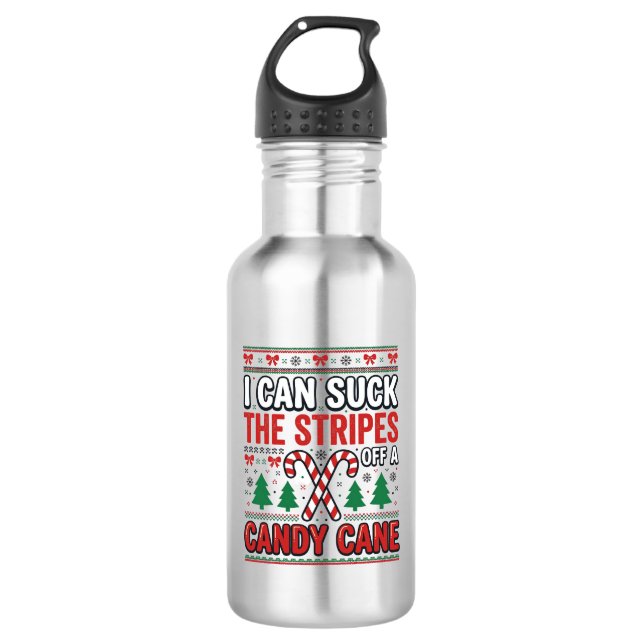 Lustiger Candy Cane Weihnachtspullover Edelstahlflasche (Vorderseite)