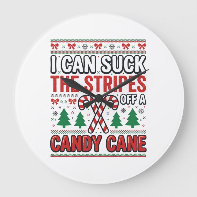 Lustiger Candy Cane Weihnachtspullover Große Wanduhr (Vorderseite)