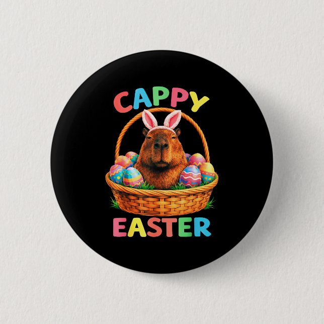 Lustiger Cappy-Oster-Hase Capybara mit Ostereiern  Button (Vorderseite)