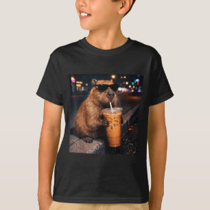 Lustiger Capybara, der Kaffee-Eisliebhaber Tier tr T-Shirt