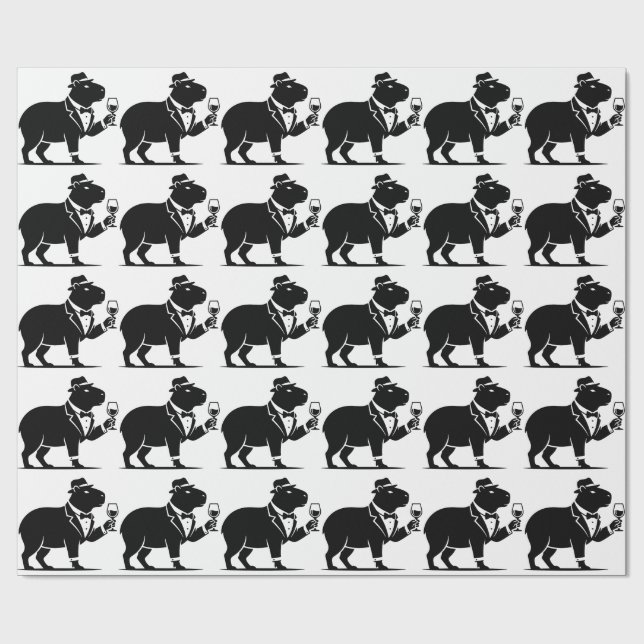 Lustiger Capybara-Weinglas Minimalist Modern Geschenkpapier (Flach)