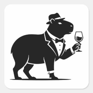 Lustiger Capybara-Weinglas Minimalist Modern Quadratischer Aufkleber