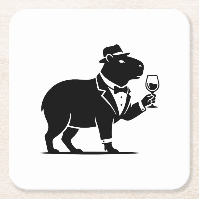 Lustiger Capybara-Weinglas Minimalist Modern Rechteckiger Pappuntersetzer (Vorderseite)