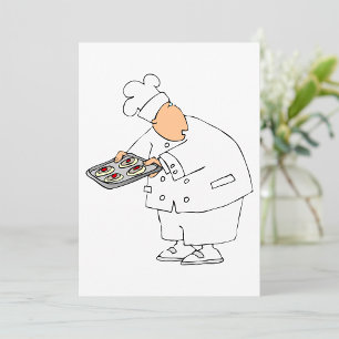 Lustiger Cartoon-Bäcker-Koch mit Tablett mit Gebäc Einladung