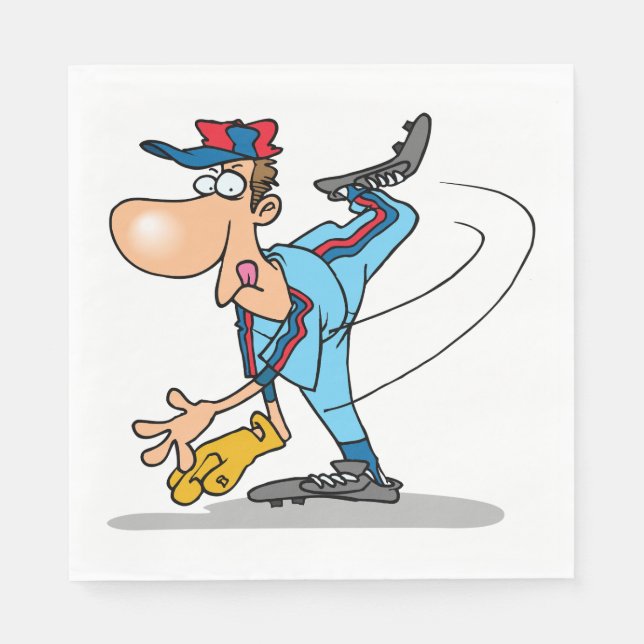 Lustiger Cartoon-Baseball-Pitcher wirft einen Fast Serviette (Vorderseite)