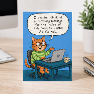 Lustiger Cartoon Blauer KI Geburtstag Orange Katze Karte