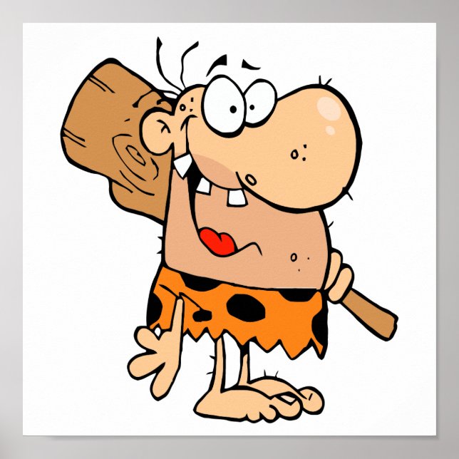 lustiger Cartoon Caveman mit Klub Poster (Vorne)