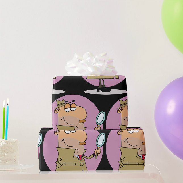 Lustiger Cartoon-Detektiv mit Lupe Geschenkpapier (Von Creator hochgeladen)