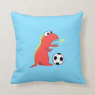 Lustiger Cartoon-Dinosaurier, der Fußball-Kinder Kissen