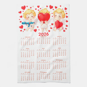 Lustiger Cartoon-Engel-Kalender 2026 Geschirrtuch