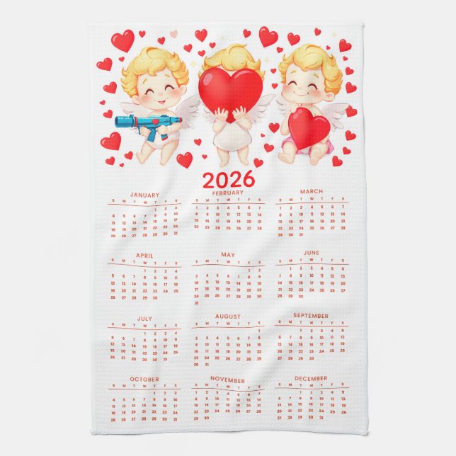 Lustiger Cartoon-Engel-Kalender 2026 Geschirrtuch (Vertikal)