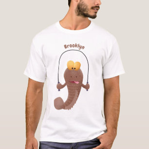 Lustiger Cartoon-Fisch, der über den Schlamm sprin T-Shirt