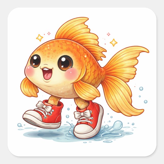 Lustiger Cartoon-Fisch mit Schuhen Sticker (Vorderseite)
