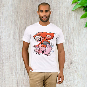 Lustiger Cartoon-Gnom auf einem fliegenden Schwein T-Shirt