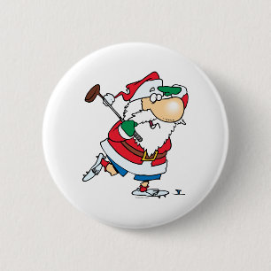 lustiger Cartoon Golfklaus Santa Button