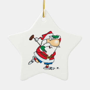 lustiger Cartoon Golfklaus Santa Keramikornament