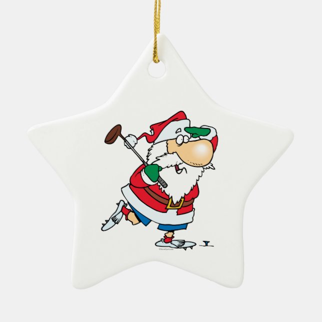 lustiger Cartoon Golfklaus Santa Keramikornament (Vorne)