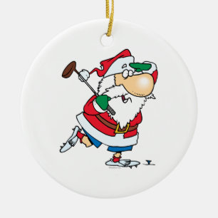 lustiger Cartoon Golfklaus Santa Keramikornament