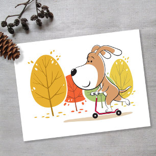 Lustiger Cartoon-Hund auf einem Trittroller Postkarte
