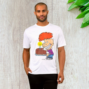 Lustiger Cartoon-Junge mit schokoladener Geburtsta T-Shirt