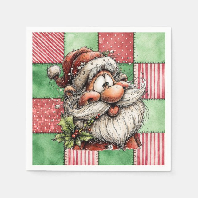 Lustiger Cartoon Lachender Weihnachtsmann Serviette (Vorderseite)