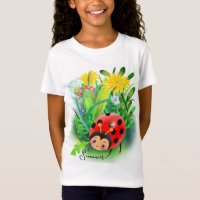 lustiger Cartoon Ladybug unter den Blume