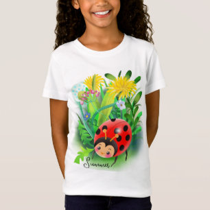 lustiger Cartoon Ladybug unter den Blume T-Shirt