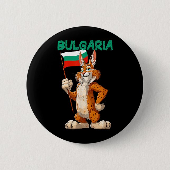 Lustiger Cartoon-Luchs mit Kostüm der bulgarischen Button (Vorderseite)