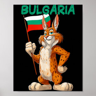 Lustiger Cartoon-Luchs mit Kostüm der bulgarischen Poster