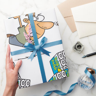 Lustiger Cartoon-Mann beim Panikkauf von Toiletten Geschenkpapier