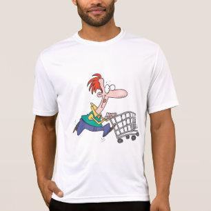 Lustiger Cartoon-Mann läuft mit Einkaufswagen T-Shirt