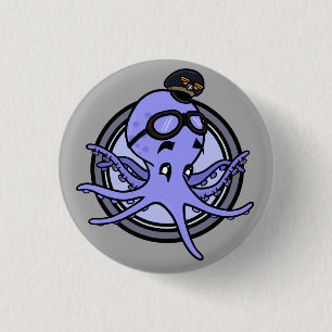 Lustiger Cartoon-Oktopus-Pilot runder Pin-Back-But Button
