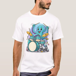 Lustiger Cartoon-Oktopus-Schlagzeuger T-Shirt