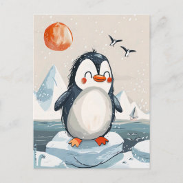 lustiger Cartoon Pinguin auf Eisscholle Postkarte