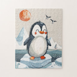 lustiger Cartoon Pinguin auf Eisscholle Puzzle