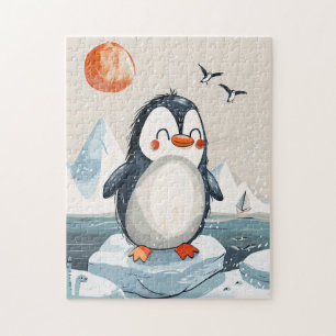 lustiger Cartoon Pinguin auf Eisscholle Puzzle