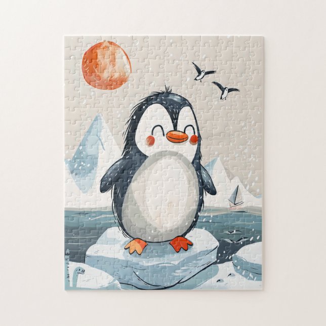 lustiger Cartoon Pinguin auf Eisscholle Puzzle (Vertikal)