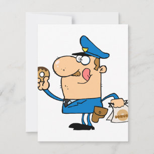 lustiger Cartoon-Polizist, der Donuts isst
