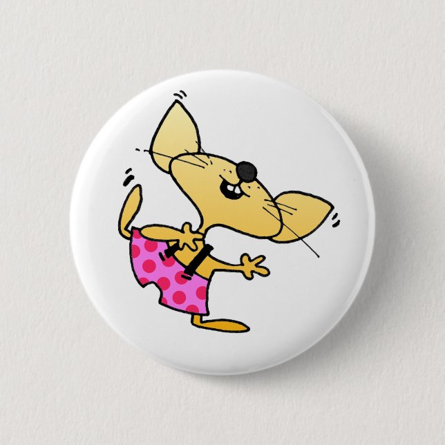 Lustiger Cartoon-Ratten-Tanz Button (Vorderseite)