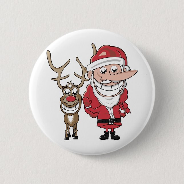 Lustiger Cartoon Sankt und Rudolph Button (Vorderseite)