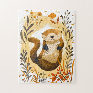 lustiger Cartoon Seeotter schwebt im Ozean Puzzle