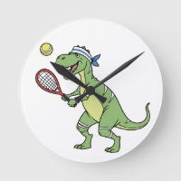 Lustiger Cartoon-T-Rex spielt Tennis-Dinosaurier