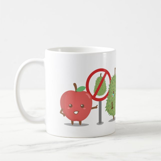 Lustiger Cartoon, verbotene Frucht, Apple und Tasse (Links)
