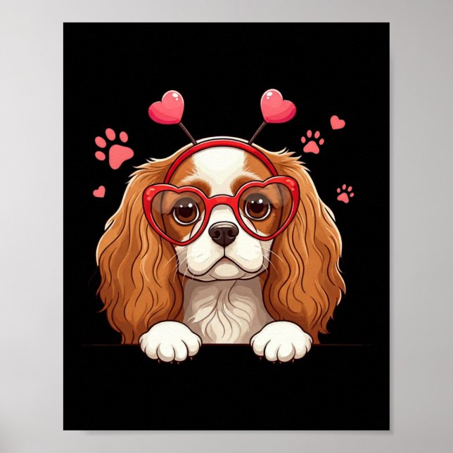 Lustiger Cavalier King Charles Spaniel Herz Kopf V Poster (Vorne)