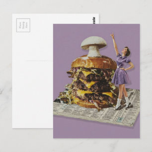 Lustiger Cheeseburger Pilz Jubel Dame Collage Postkarte
